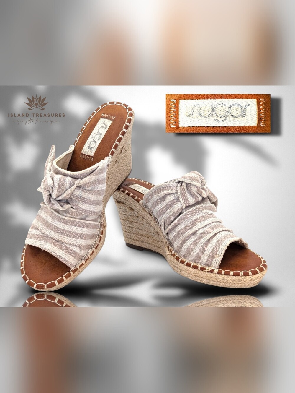 Sugar Hundreds Sz 10M Cream/Tan Canvas Knotted Bow Espadrille Wedge Mule